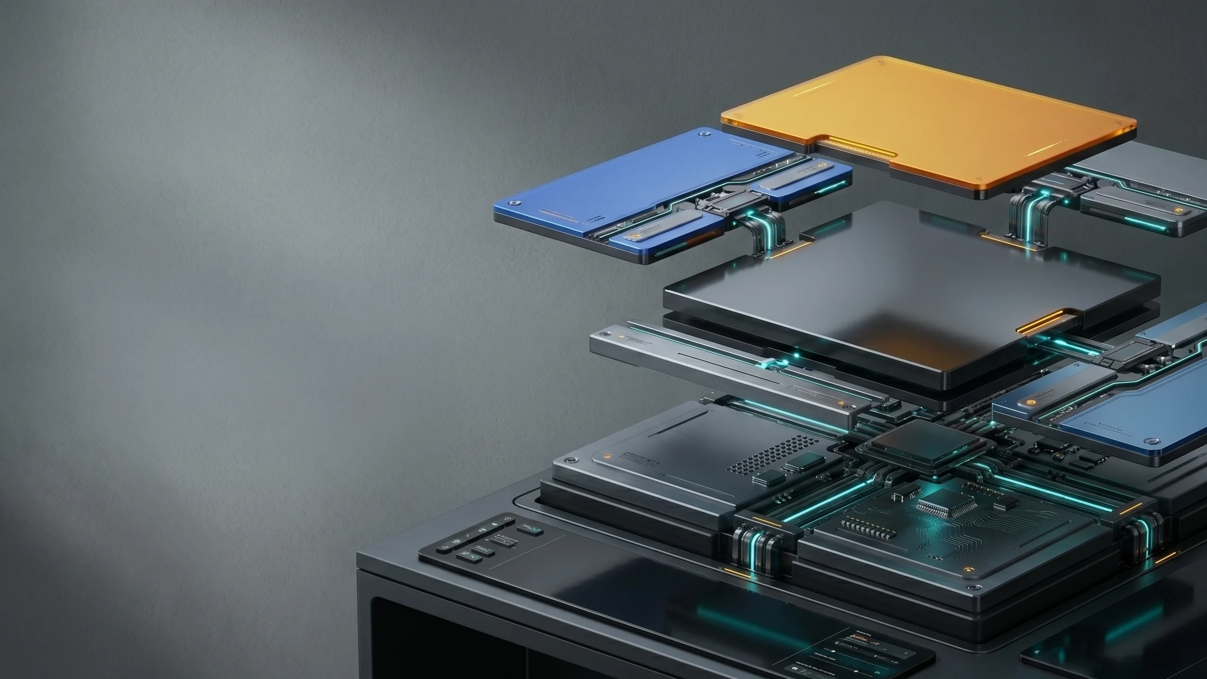 A compositional orbit around PlatformKit surfaces, orchestration layers, and AI assistance cues.